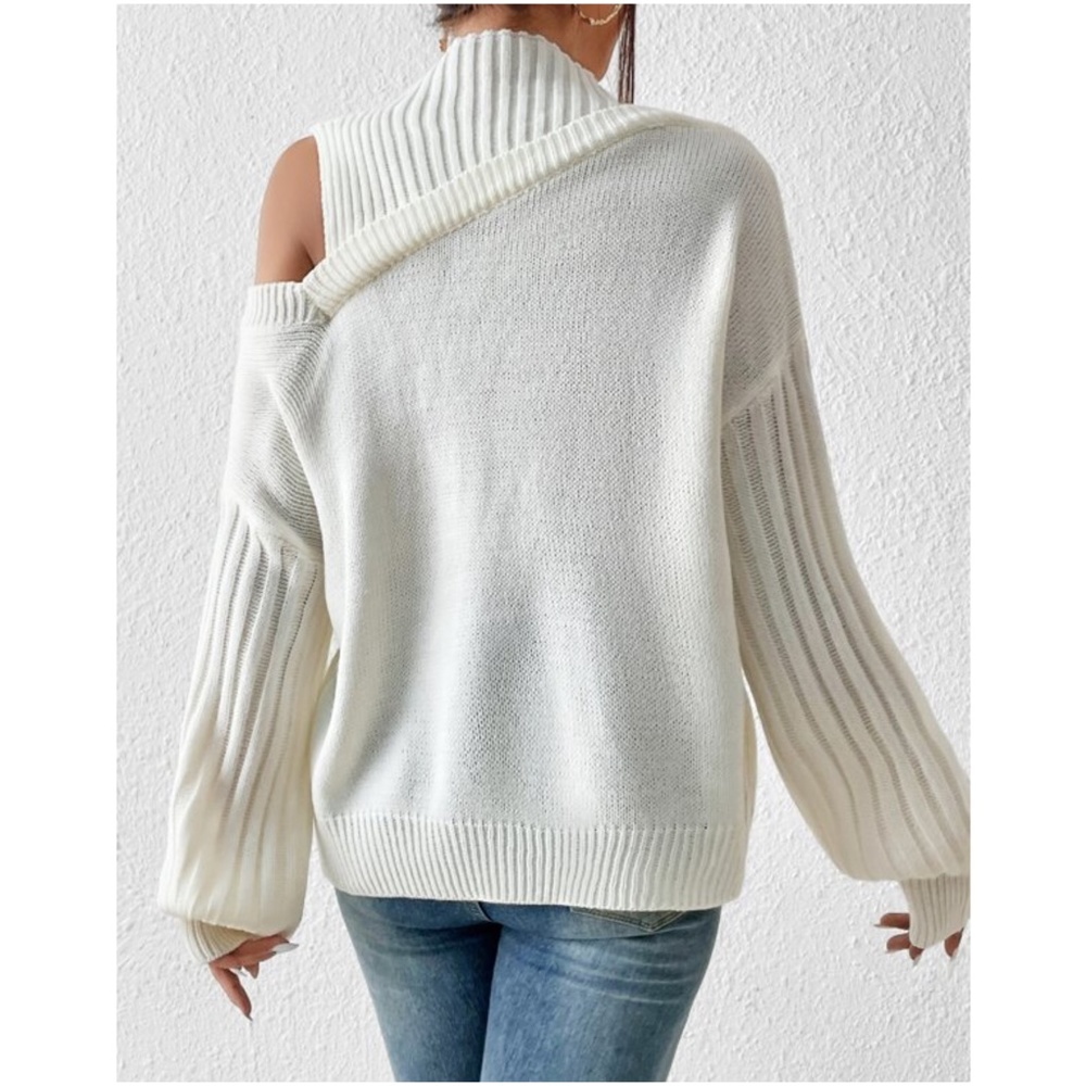 Cozy Cream Cut out Shoulder Oversized Sweater Top - Picture 4 of 5